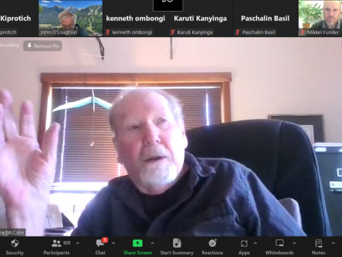 J. Terrence McCabe, a Research Professor in the Institute of Behavioral Science and Professor Emeritus in the Department of Anthropology at the University of Colorado, Boulder, makes his presentation during the webinar. 