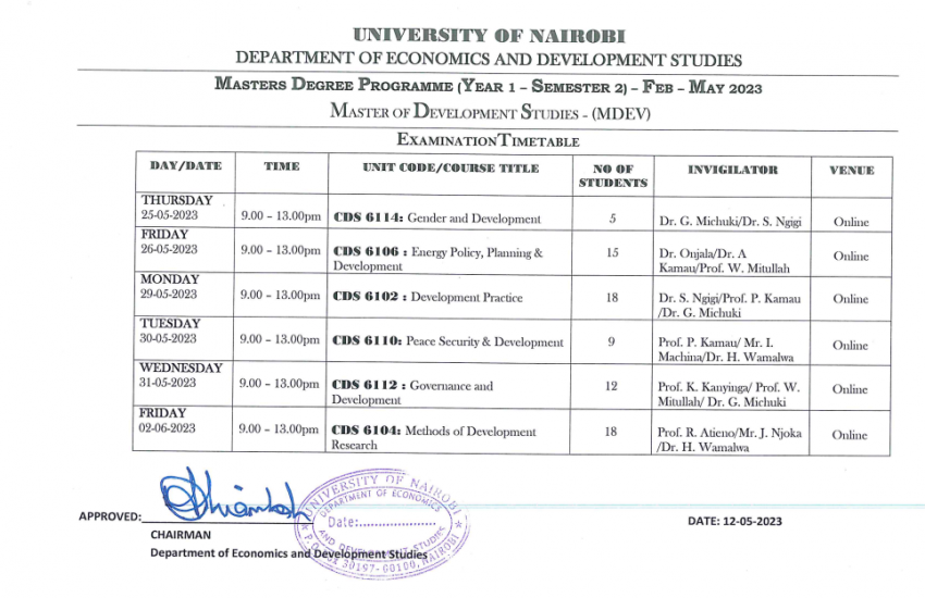 Feb to May 2023 Exam timetable