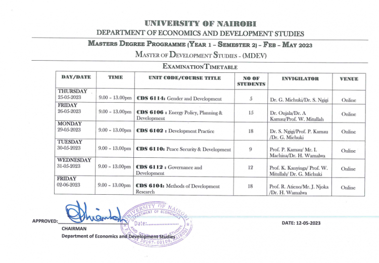 Feb to May 2023 Exam timetable